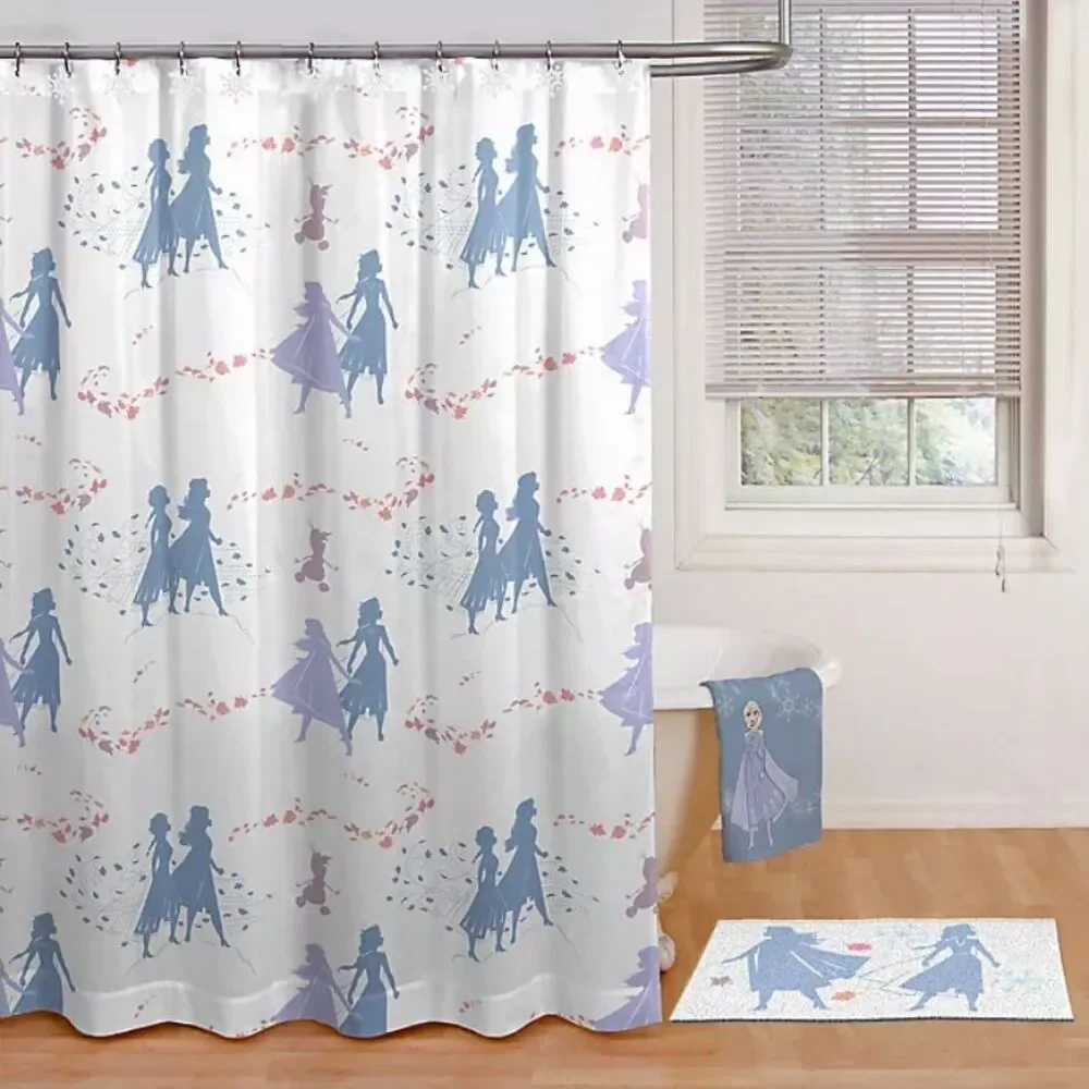 Disney Frozen Shower Curtain and Snowflake Hook Set Bathroom Girls Kids 70x72